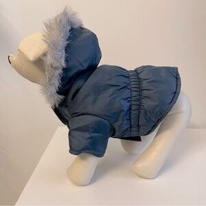 Pet Winter Puffer Dog Coat with Faux Fur Hood - Navy